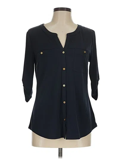 Pre-owned Ellen Tracy 3/4 Sleeve Button Down Shirt In Black