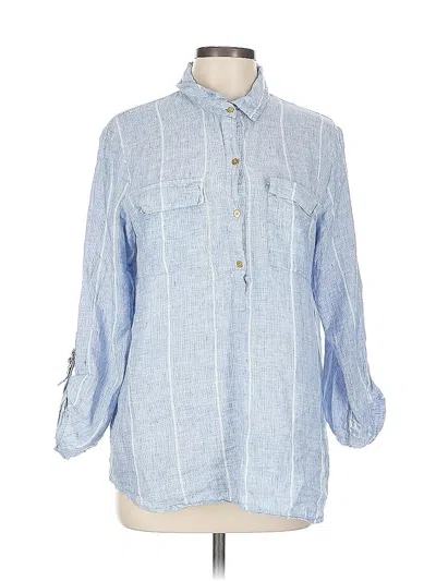 Pre-owned Ellen Tracy 3/4 Sleeve Button Down Shirt In Blue