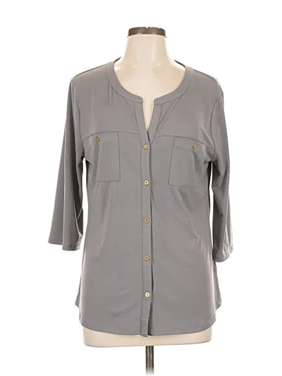 Pre-owned Ellen Tracy 3/4 Sleeve Button Down Shirt In Gray