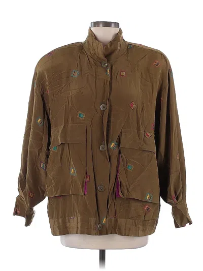 Pre-owned Ellen Tracy 3/4 Sleeve Silk Top Brown Mock Neckline Tops