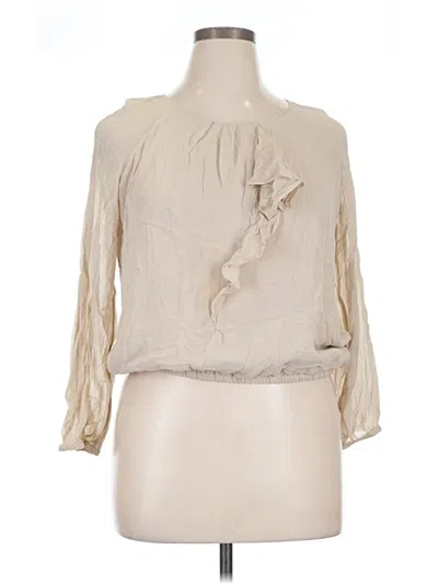 Pre-owned Ellen Tracy 3/4 Sleeve Silk Top Ivory Halter Neckline Tops