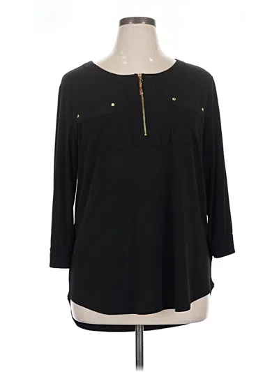 Pre-owned Ellen Tracy 3/4 Sleeve Top Black Keyhole Neckline Tops