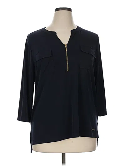 Pre-owned Ellen Tracy 3/4 Sleeve Top Black Keyhole Neckline Tops