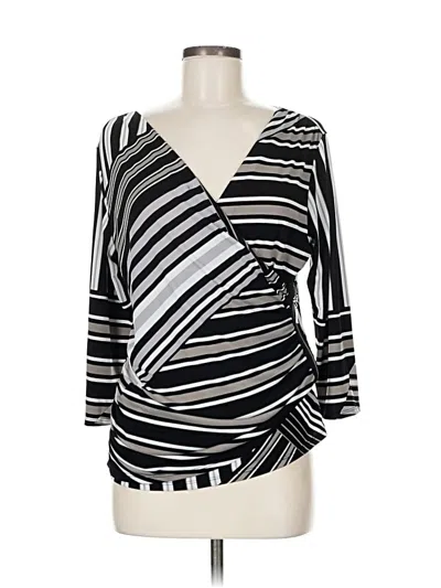 Pre-owned Ellen Tracy 3/4 Sleeve Top Black Plunge Neckline Tops