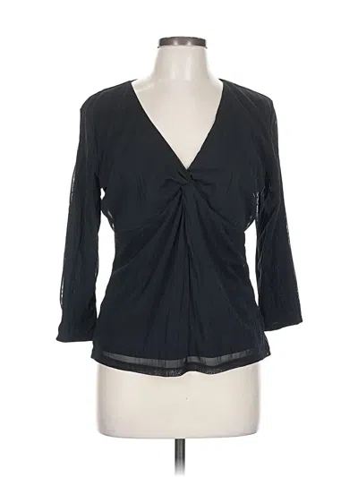 Pre-owned Ellen Tracy 3/4 Sleeve Top Black Plunge Neckline Tops