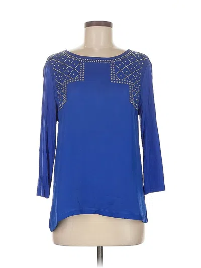 Pre-owned Ellen Tracy 3/4 Sleeve Top Blue Boatneck Tops