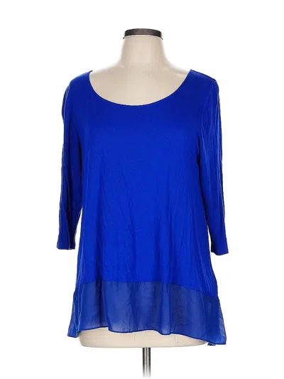 Pre-owned Ellen Tracy 3/4 Sleeve Top Blue Scoop Neck Tops