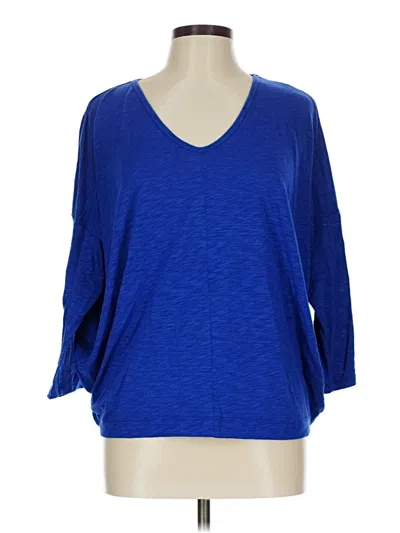 Pre-owned Ellen Tracy 3/4 Sleeve Top Blue V Neck Tops