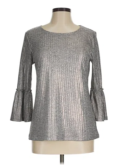 Pre-owned Ellen Tracy 3/4 Sleeve Top Silver Metallic Pattern Boatneck Tops