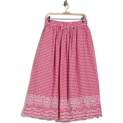 Ellen Tracy A-line Embroidery Midi Skirt In Red