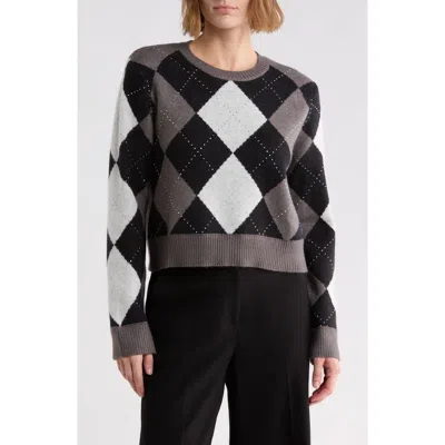 Ellen Tracy Argyle Crewneck Sweater In Animal Print