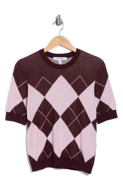 Ellen Tracy Argyle Short Sleeve Jacquard Sweater In Multi