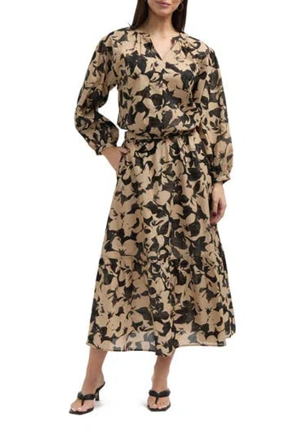 Ellen Tracy Balloon Sleeve Crop Top In Sand Camo Floral
