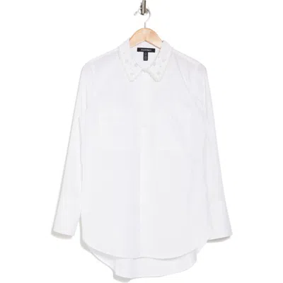 Ellen Tracy Beaded Collar Button-up Shirt In White