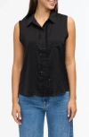 Ellen Tracy Beaded Sleeveless Button-up Shirt In Black
