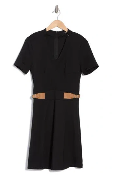 Ellen Tracy Belted Short Sleeve Fit & Flare Dress In Black