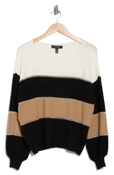 Ellen Tracy Boat Neck Colorblock Sweater In Brown