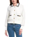 Ellen Tracy Tweed Bomber Jacket In White