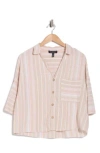 Ellen Tracy Boxy Short Sleeve Crop Button-up Shirt