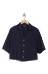 Ellen Tracy Boxy Short Sleeve Crop Button-up Shirt In Navy