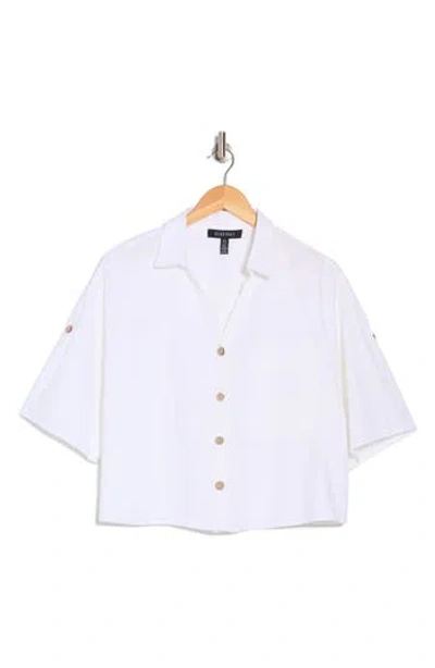 Ellen Tracy Boxy Short Sleeve Crop Button-up Shirt In White