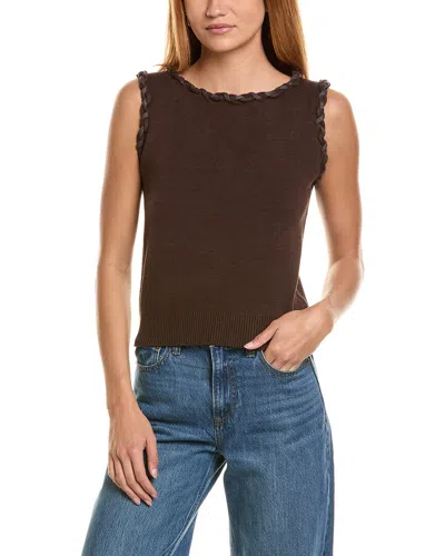 Ellen Tracy Braided Trim Sleeveless Sweater In Brown
