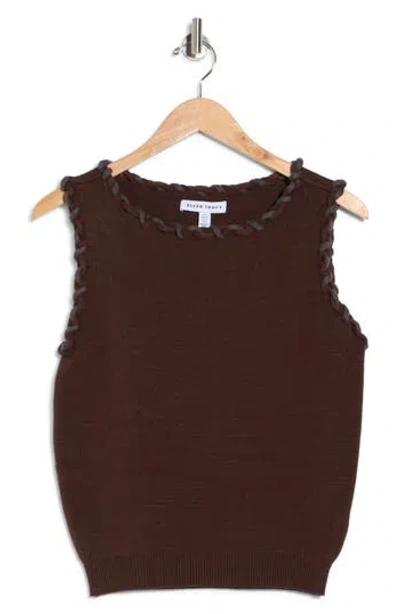 Ellen Tracy Braided Trim Sweater Tank In Dark Brown