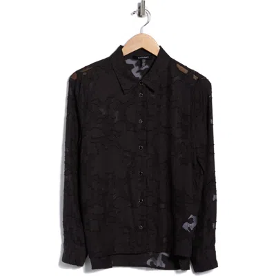 Ellen Tracy Burnout Floral Button-up Shirt In Black