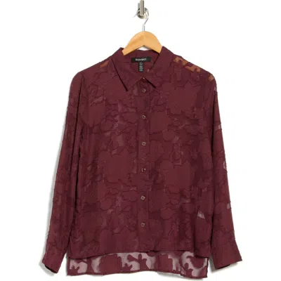 Ellen Tracy Burnout Floral Button-up Shirt In Burgundy