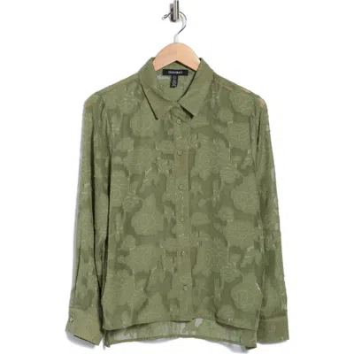 Ellen Tracy Burnout Floral Button-up Shirt In Green