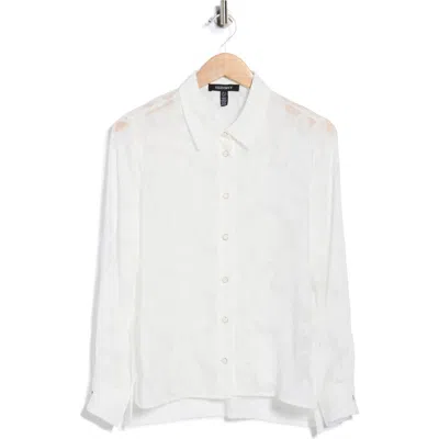 Ellen Tracy Burnout Floral Button-up Shirt In White