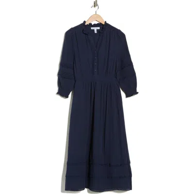 Ellen Tracy Button Front Gauze Dress In Blue