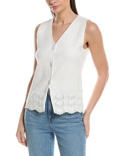 Ellen Tracy Button Front Sweater Vest In White