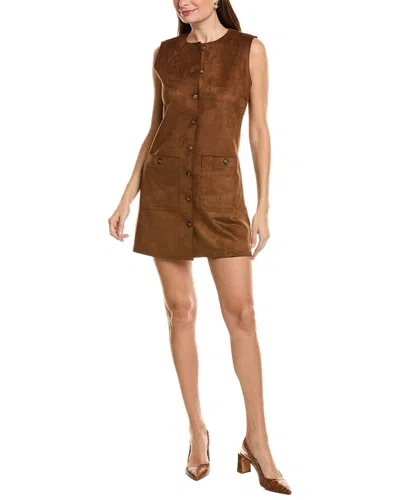 Ellen Tracy Button Front Vegan Suede Dress In Brown
