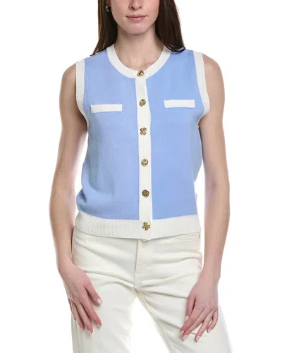 Ellen Tracy Button Front Vest In Blue