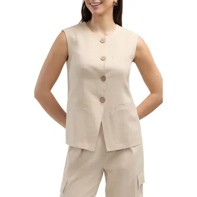 Ellen Tracy Button Front Vest In Linen