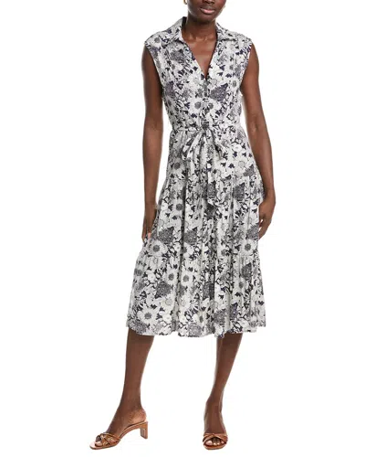 Ellen Tracy Cap Sleeve Challis Dress In White