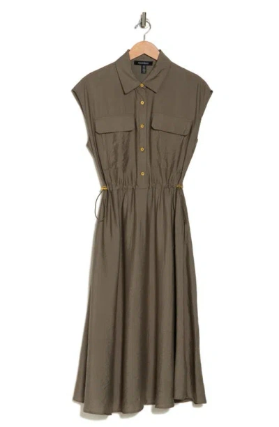 Ellen Tracy Cap Sleeve Shirtdress In Light Olive