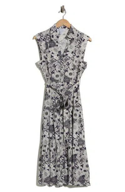 Ellen Tracy Cap Sleeve Tiered Midi Shirtdress In Gray