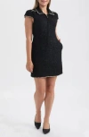 Ellen Tracy Cap Sleeve Tweed Dress In Black