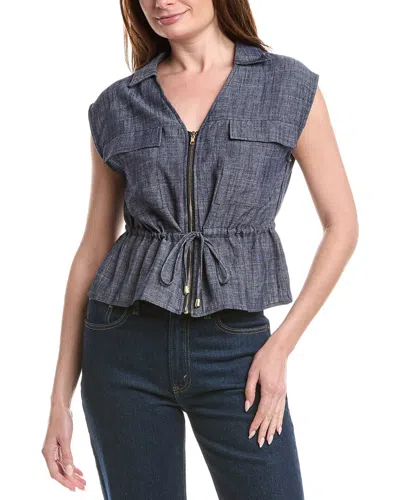 Ellen Tracy Chambray Linen-blend Top In Gray