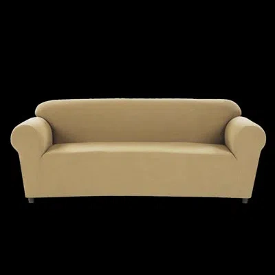 Ellen Tracy Chamois Stretch Box Cushion Loveseat Slipcover In Brown