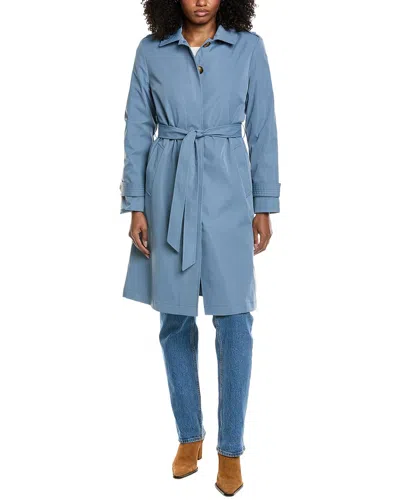 Ellen Tracy Belted Canvas Trench Coat In Blue