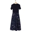 Ellen Tracy Collared Mixed Media Dress In Blue