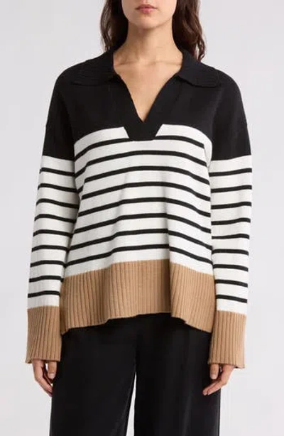 Ellen Tracy Colorblock Stripe Sweater In Black/marshmallow Stripe