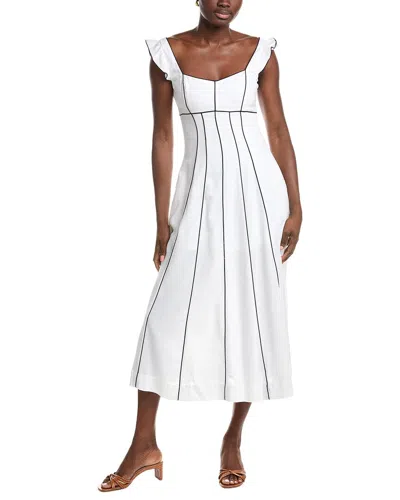 Ellen Tracy Contrast Piping Linen-blend Midi Dress In Blue