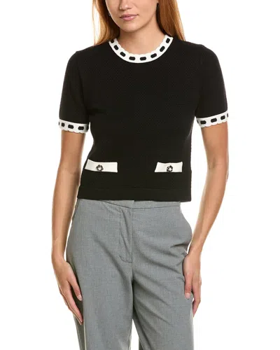 Ellen Tracy Contrast Trim Knit Top In Black