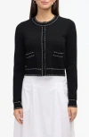 Ellen Tracy Contrast Trim Sweater Knit Cardigan In Black