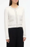 Ellen Tracy Contrast Trim Sweater Knit Cardigan In Marshmallow