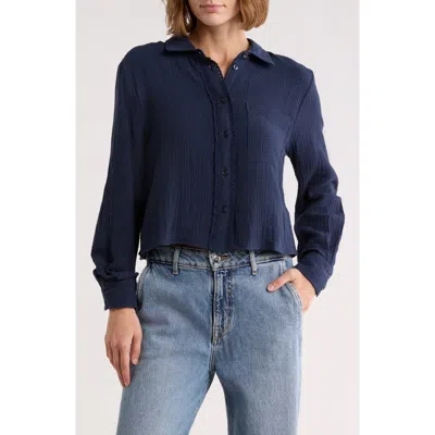Ellen Tracy Cotton Gauze Button-up Shirt In Blue